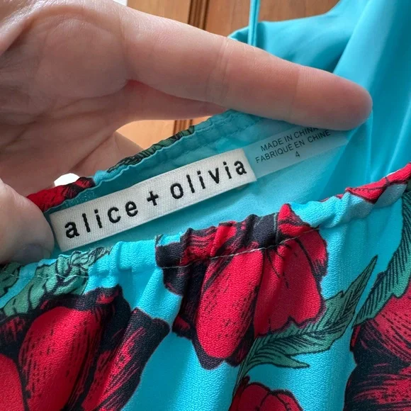 Alice & Olivia Mae Halter Tiered Maxi Dress in Beach Bliss Aqua - Picture 3 of 4